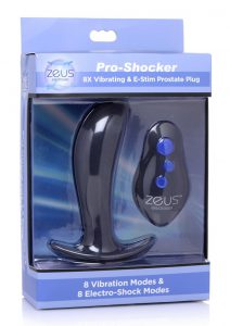 Zeus Pro-Shocker 8X Vibrating andamp; E-Stim Silicone Rechargeable Prostate Plug With Remote Control - Black