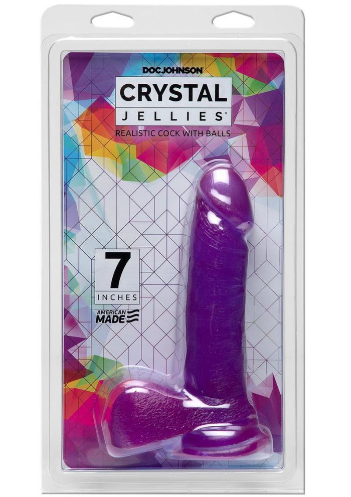 Crystal Jellies Dildo With Balls 7in - Purple