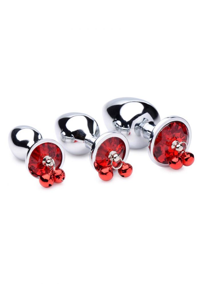 Booty Sparks Red Gem With Bells Anal Plug Set (3 Pieces) - Red