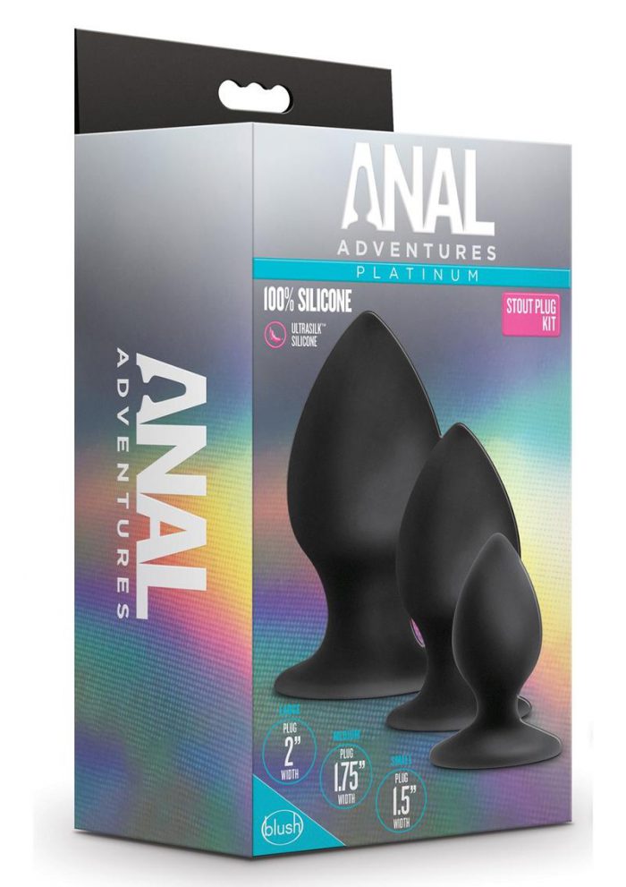Anal Adventures Platinum Anal Stout Anal Plug Kit (Set of 3) - Black