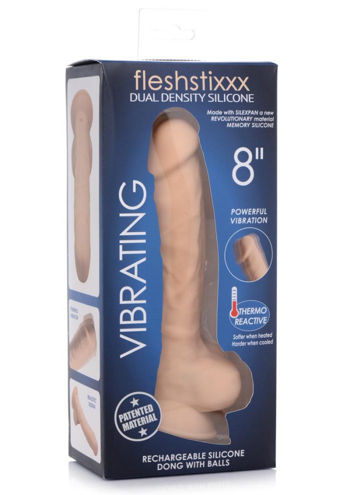 Fleshstixxx Silicone Rechargeable Vibrating Dildo With Balls 8in - Vanilla