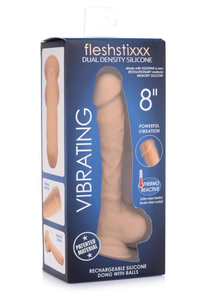 Fleshstixxx Silicone Rechargeable Vibrating Dildo With Balls 8in - Caramel
