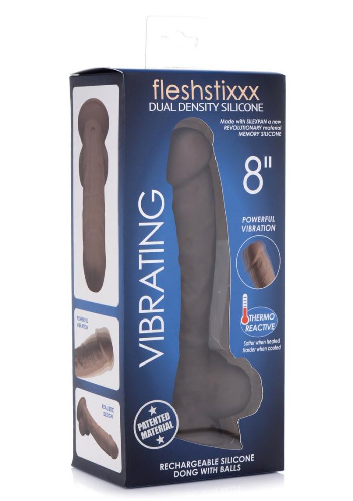 Fleshstixxx Silicone Rechargeable Vibrating Dildo With Balls 8in - Chocolate