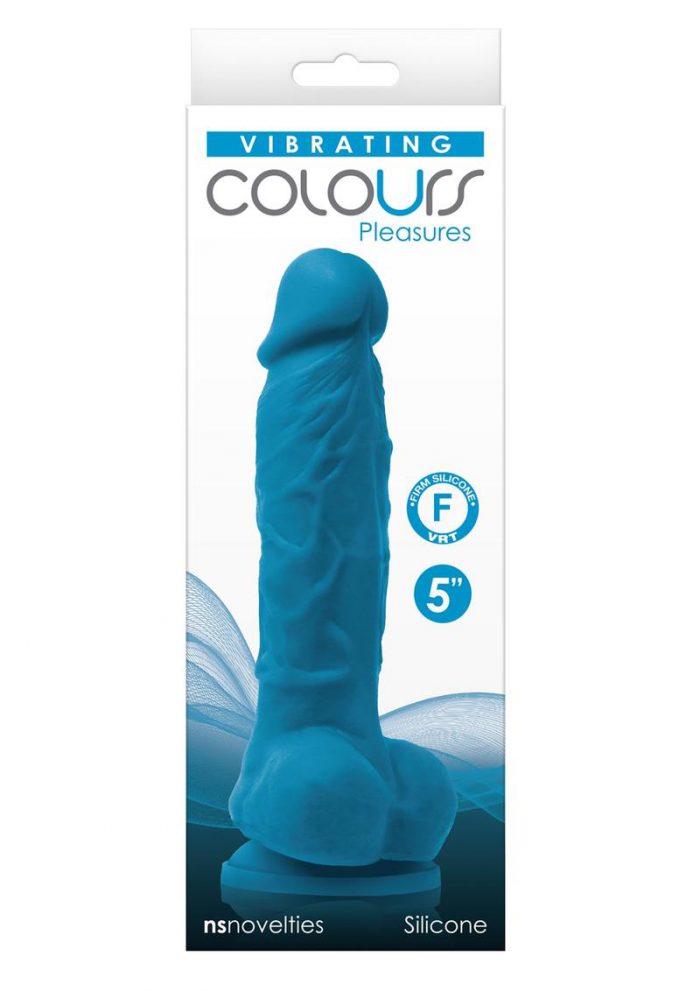 Colours Pleasures Silicone Vibrating Dildo With Balls 5in - Blue