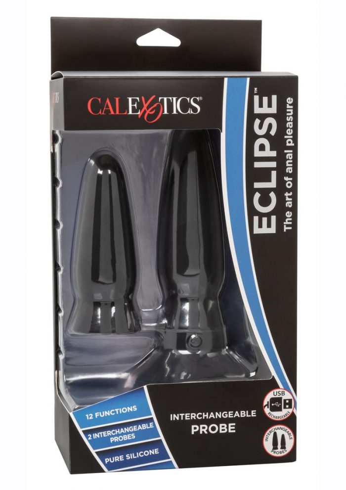 Eclipse Interchangeable Rechargeable Silicone Probe With Remote Control - Black