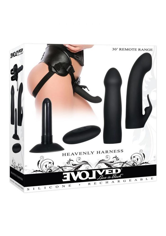 Heavenly Harness Kit Rechargeable Silicone Vibrator with Remote Control - Black