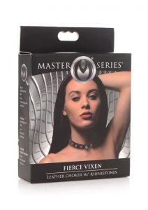Master Series Fierce Vixen Leather Collar with Rhinestones - Red