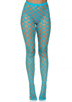 Leg Avenue Jumbo Pothole Net Tights - O/S - Neon Blue