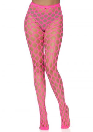 Leg Avenue Jumbo Pothole Net Tights - O/S - Neon Pink
