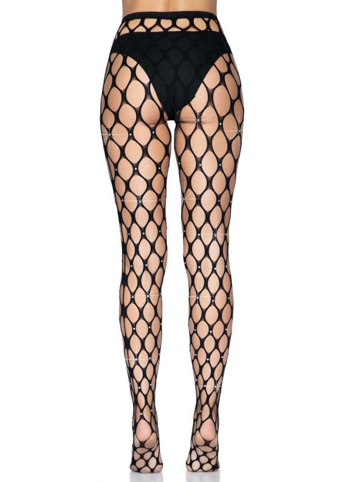 Leg Avenue Rhinestone Jumbo Pothole Net Tights - O/S - Black