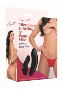 Secret Kisses Rechargeable Silicone Microfiber G-String and Panty Vibe with Remote Control - OS - Red