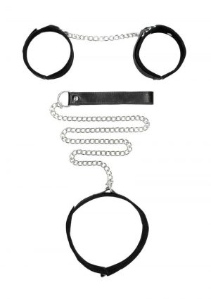 Ouch! Velcro Collar with Leash and Hand Cuffs - Black