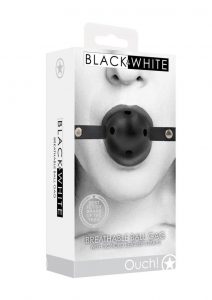 Ouch! Breathable Ball Gag with Bonded Leather Straps - Black