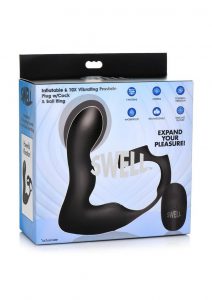 Swell Rechargeable Silicone Inflatable 10X Vibrating Prostate Plug with Cock andamp; Ball Ring and Remote Control - Black