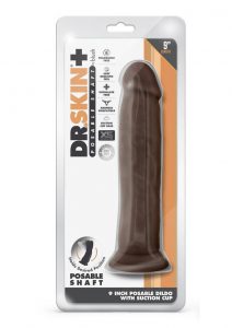 Dr. Skin Plus Thick Posable Dildo with Balls and Suction Cup 9in - Chocolate