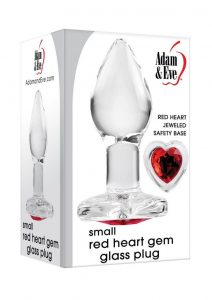 Adam andamp; Eve Red Heart Gem Glass Anal Plug - Small - Red