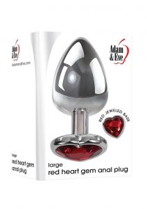 Adam andamp; Eve Red Heart Gem Glass Anal Plug - Large - Red