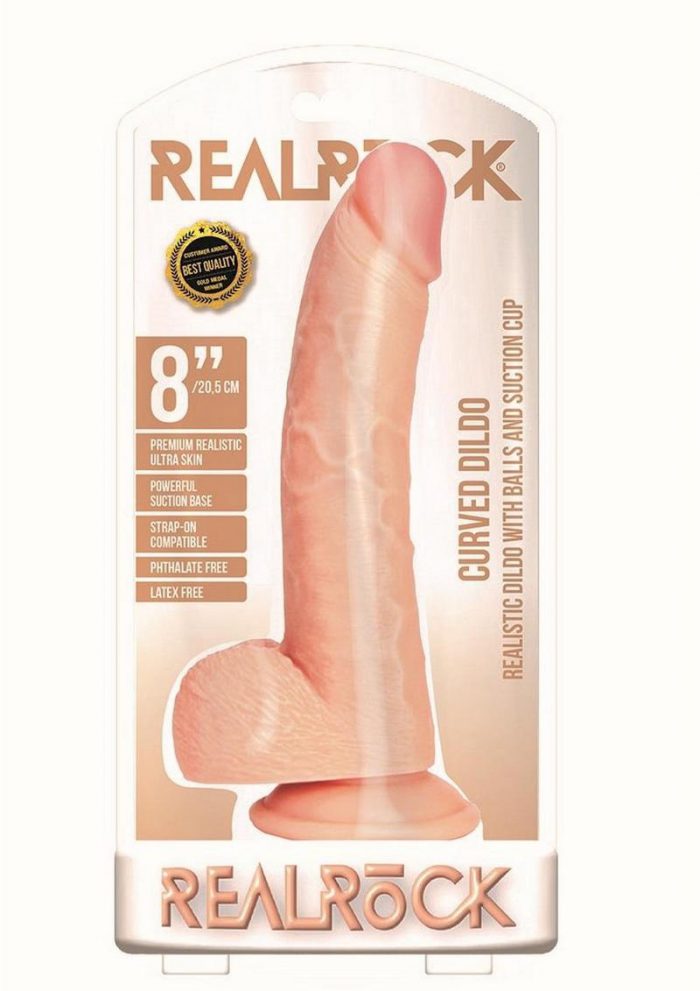 RealRock Curved Realistic Dildo with Balls and Suction Cup 8in - Vanilla