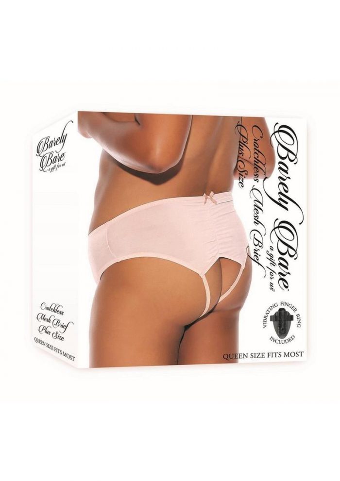 Barely Bare Crotchless Mesh Brief - Plus Size - Peach