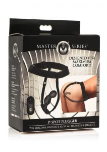 Master Series P-Spot Plugger 28X Rechargeable Silicone Prostate Plug with Harness andamp; Remote Control - Black