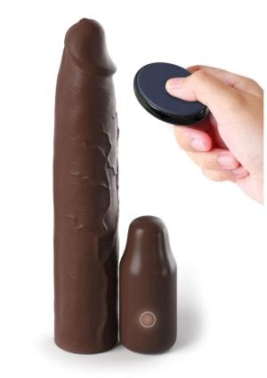 Fantasy X-Tensions Elite Silicone Vibrating 9in Sleeve with 3in Plug and Remote - Chocolate
