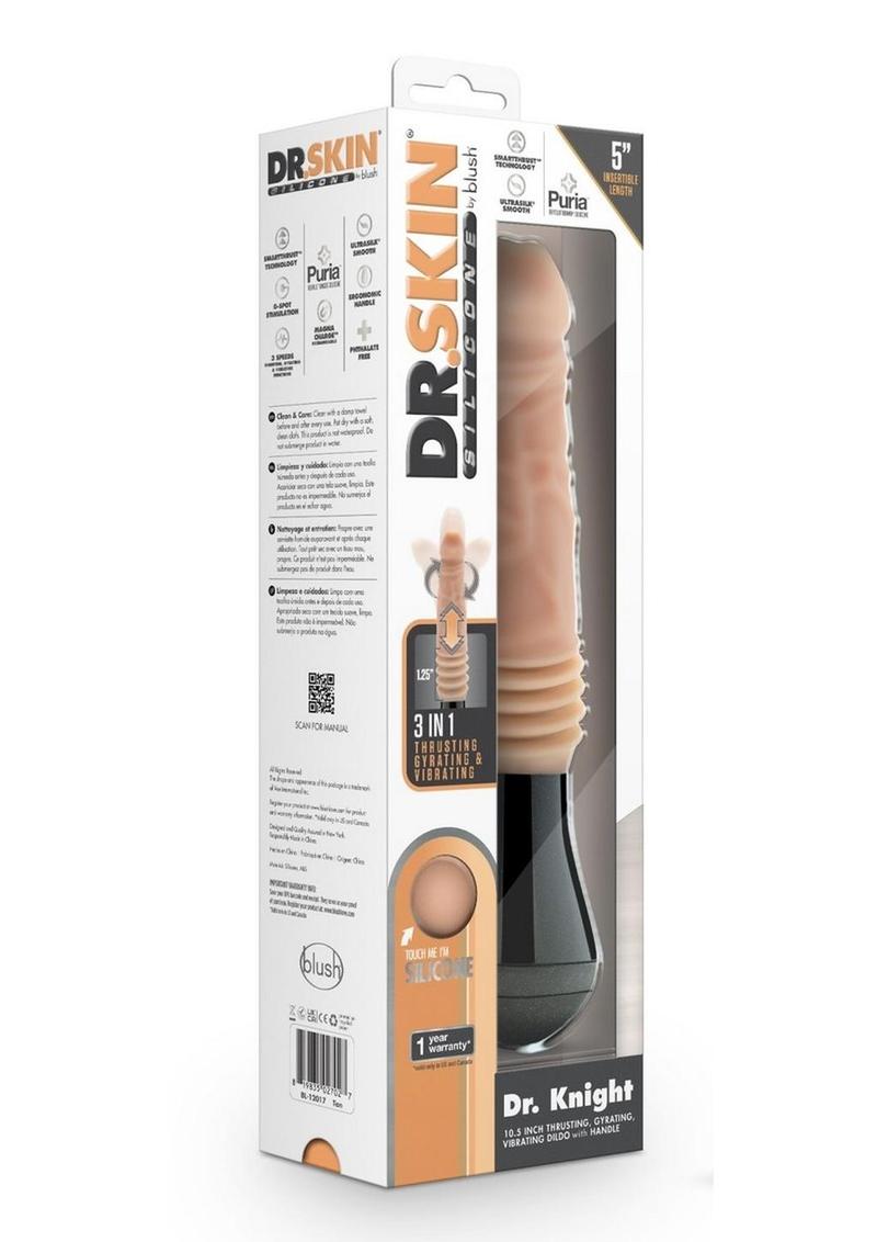 Dr. Skin Silicone Dr. Knight Rechargeable Thrusting Gyrating Vibrating Dildo 10.5in - Vanilla