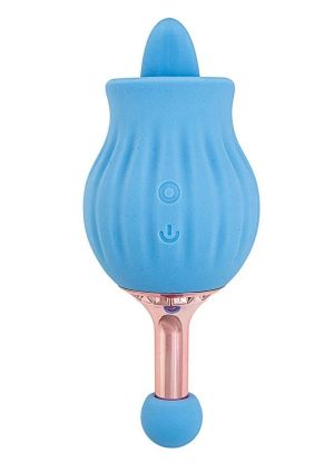 Clit-Tastic Rose Bud Dual Massager Rechargeable Silicone with Clitoral Stimulator - Blue