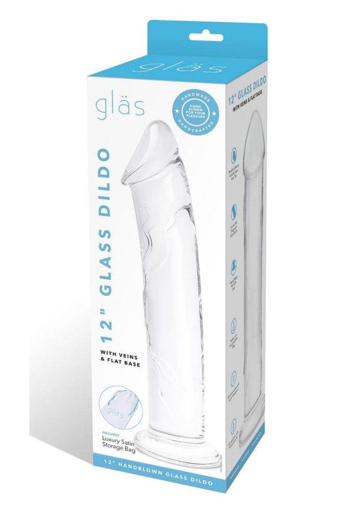 Glas Dildo Glass with Veins and Flat Base 12in - Clear