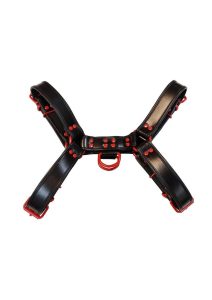 Rouge Leather Over The Head Harness Black with Red Accessories - Small