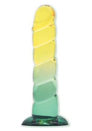 Shades Swirl Dildo with Suction Cup 7.5in - Yellow/Mint Green