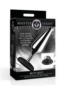 Master Series Butt Slut Metal and Silicone Butt Plug - Silver/Black
