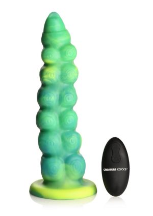 Creature Cocks Squirmer Thrusting and Vibrating Rechargeable Silicone Dildo - Green/Yellow