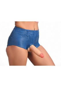 Strap U Booty Shorts Strap On Harness with Dildo 6in - Blue/Vanilla - Large